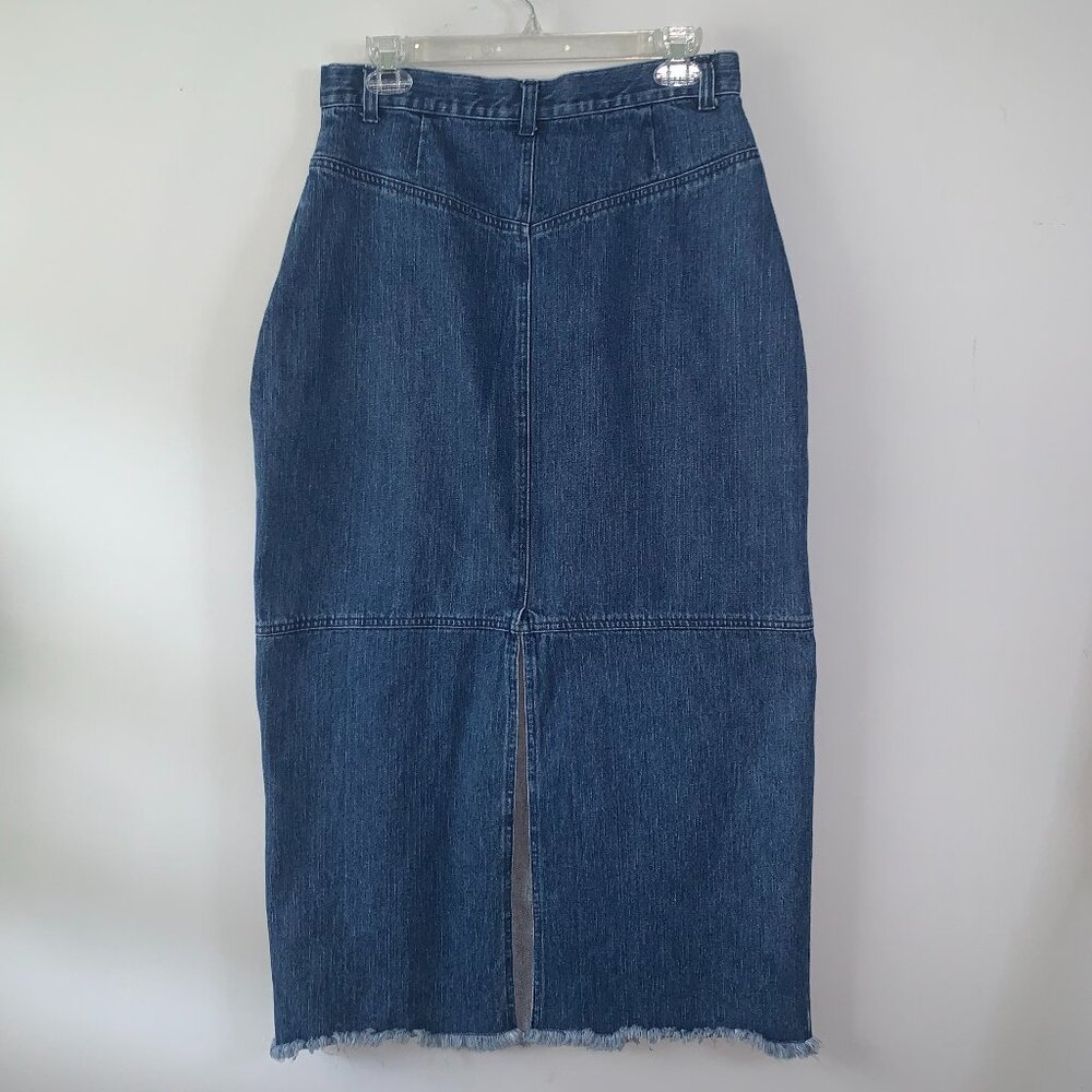 Vintage Original TY Wear Medium Blue Wash Denim Cutoff Jean Maxi Skirt with Slit